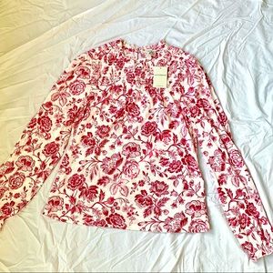 NWT Lucky ruffle neck blouse size small; flat measurements pictured.